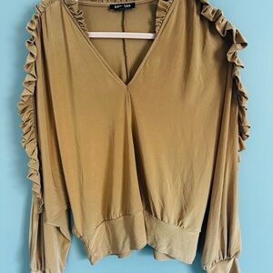 EXPRESS - Elegant Ruffled Tan Blouse XS